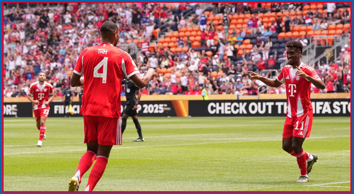 Kingsley Coman celebrates goal with Jonathan Tah