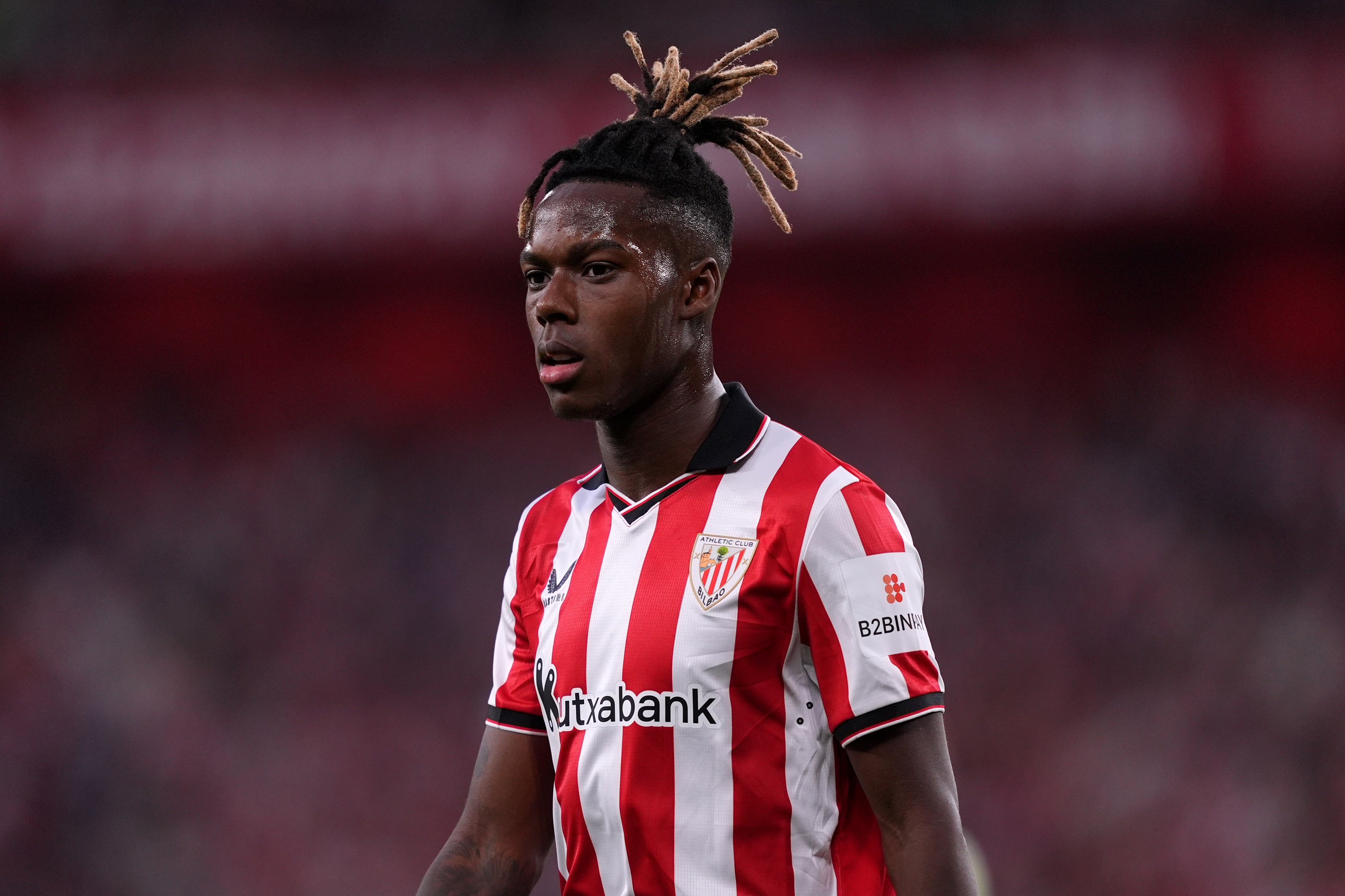 Nico Williams looks on during Athletic Bilbao game.