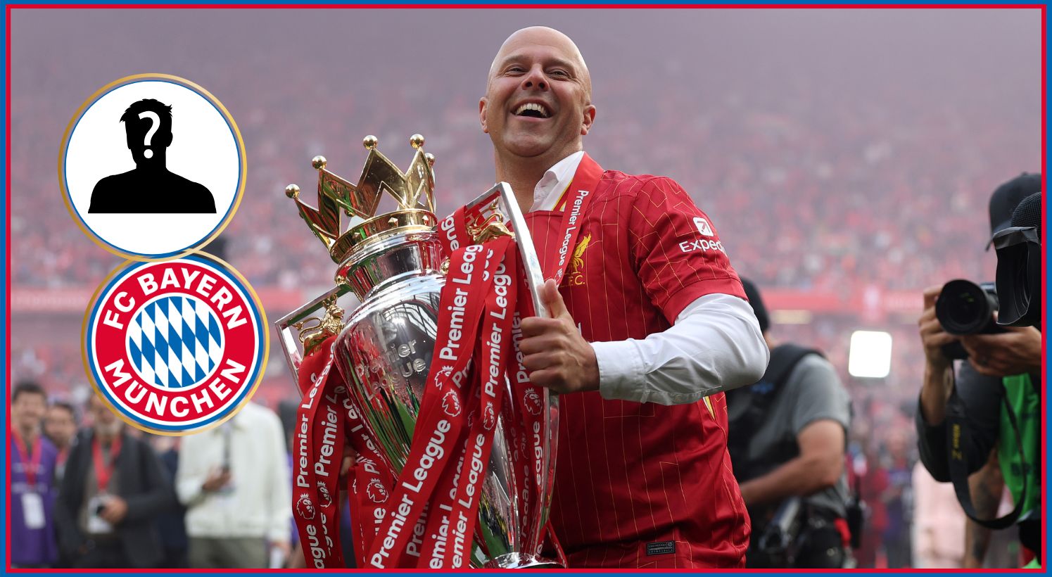 Arne Slot lifting the 2024/25 Premier League trophy