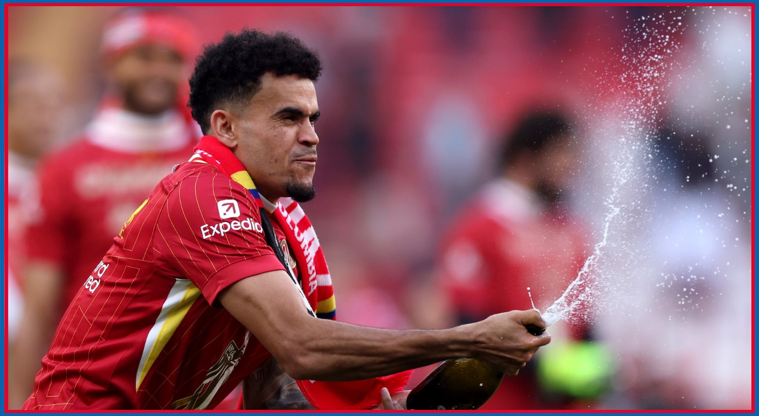 Luis Diaz celebrates after winning the Premier League