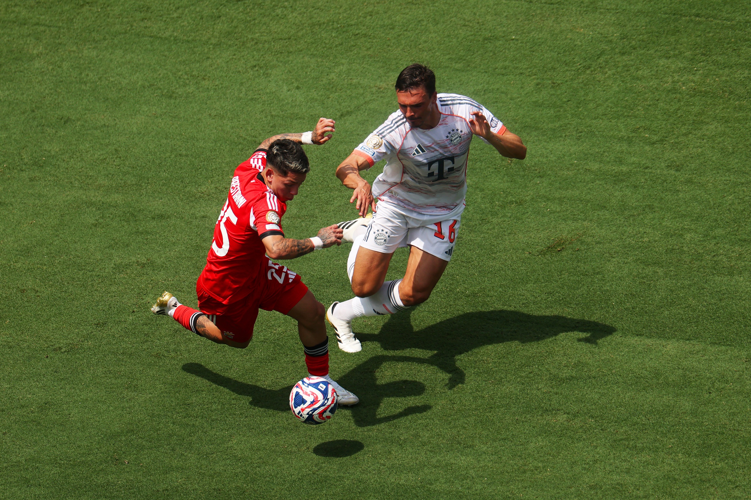 Joao Palhinha puts pressure on a Benfica player.