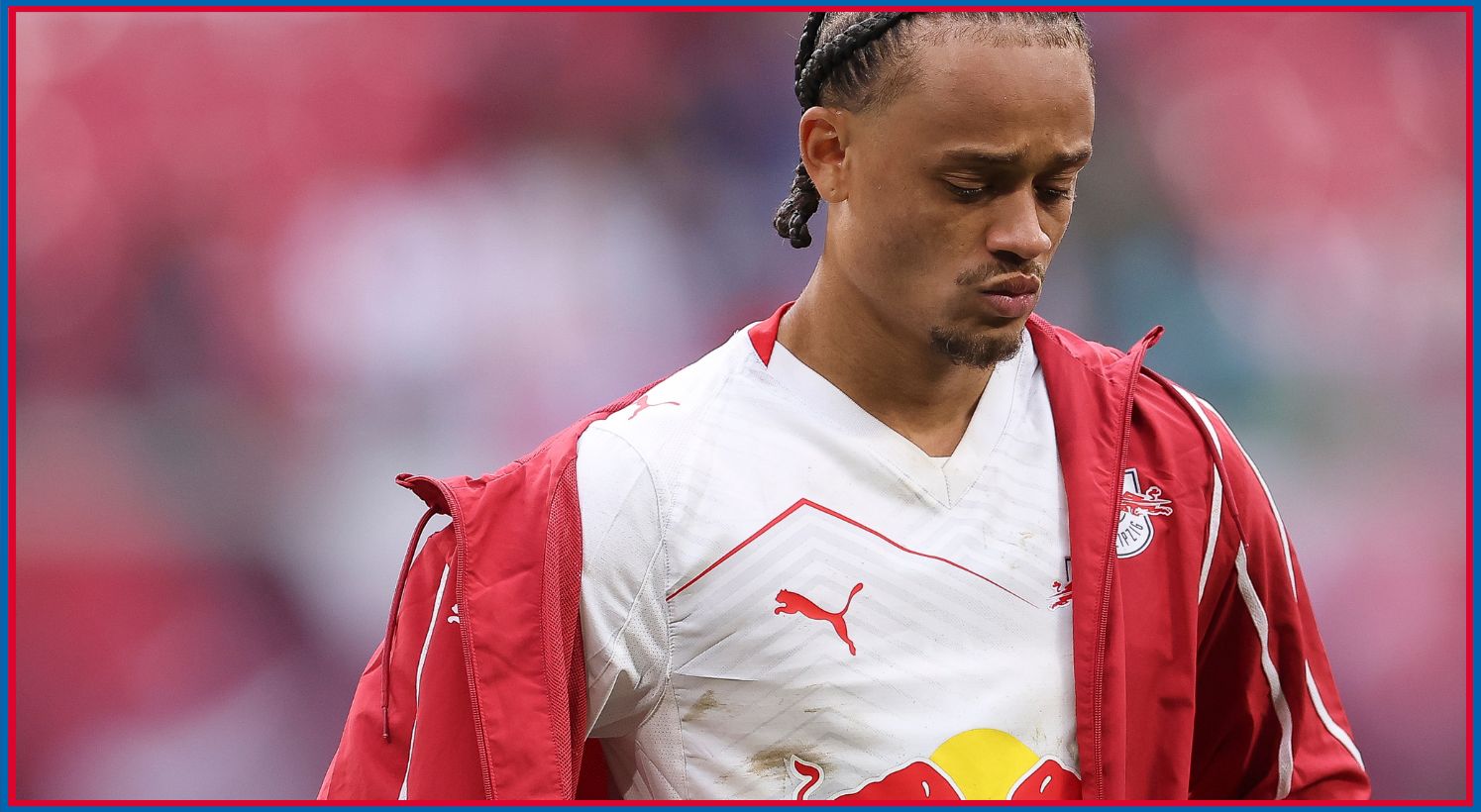 Xavi Simons reacts after RB Leipzig game