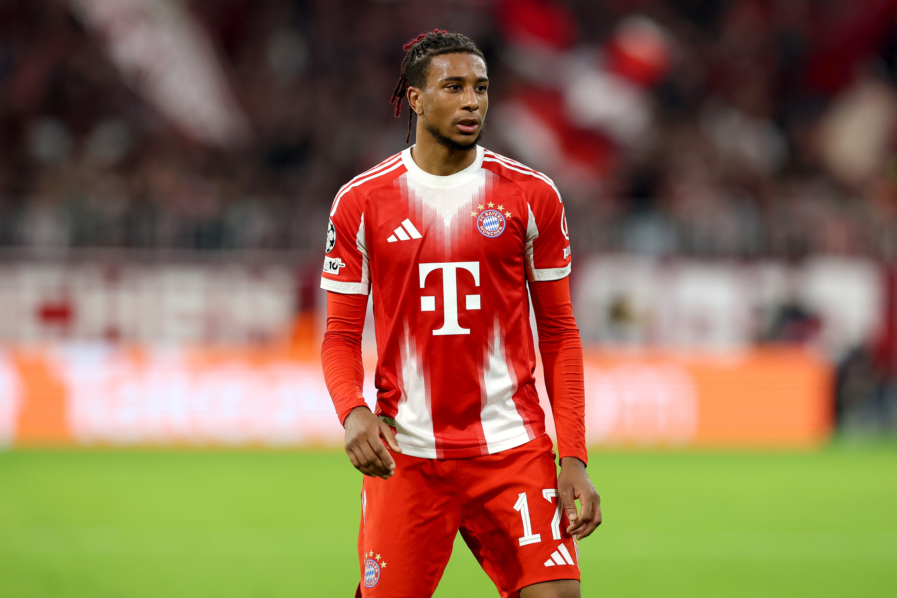 Michael Olise looks on during Bayern game.