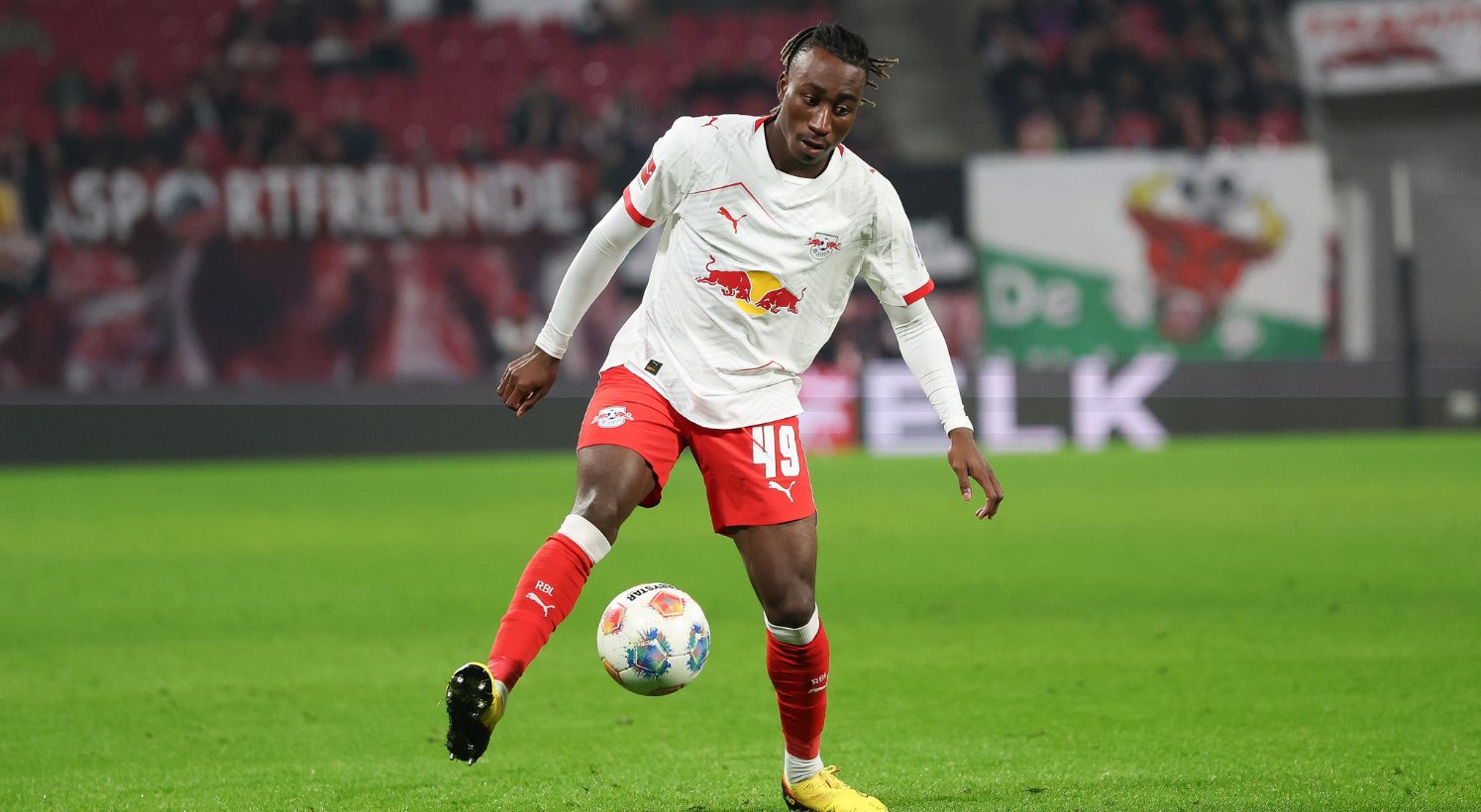 Yan Diomande with the ball in his feet 