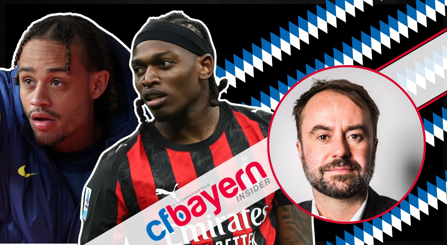 Xavi Simons and Rafael Leao look left next to Christian Falk.