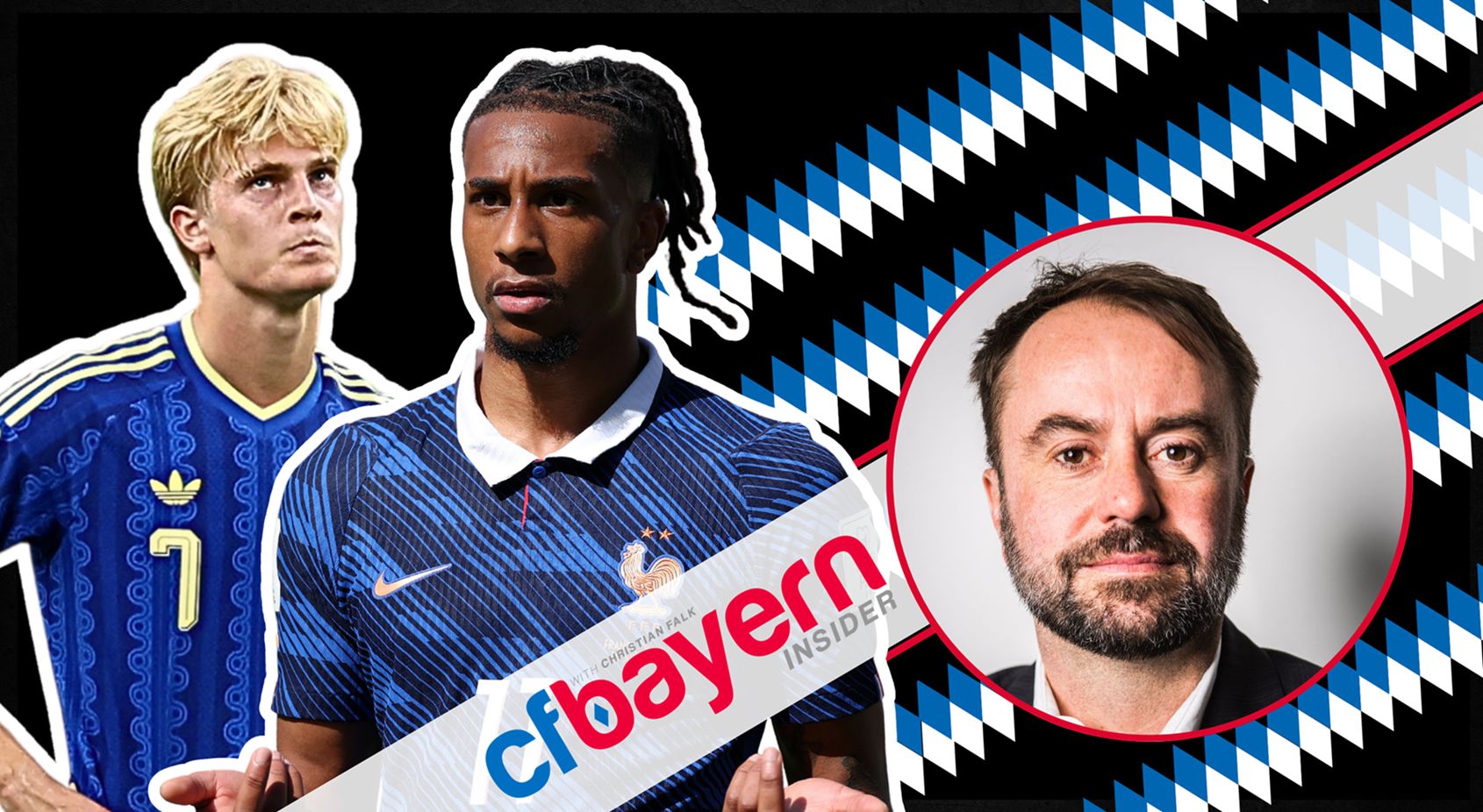 Lucas Bergvall and Michael Olise look on next to Bayern Munich insider Christian Falk.
