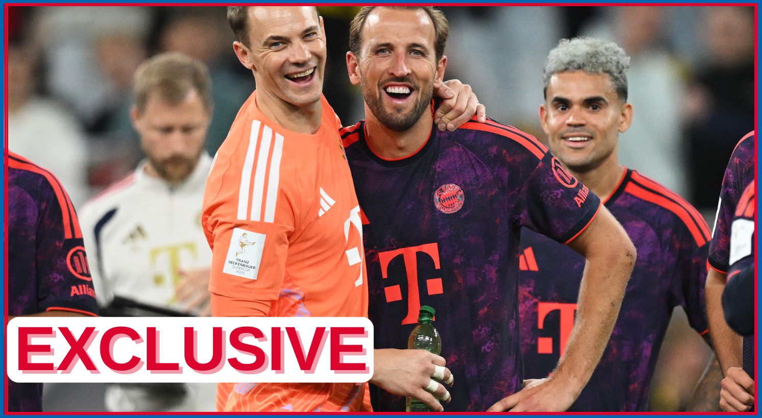 Harry Kane celebrates with Manuel Neuer