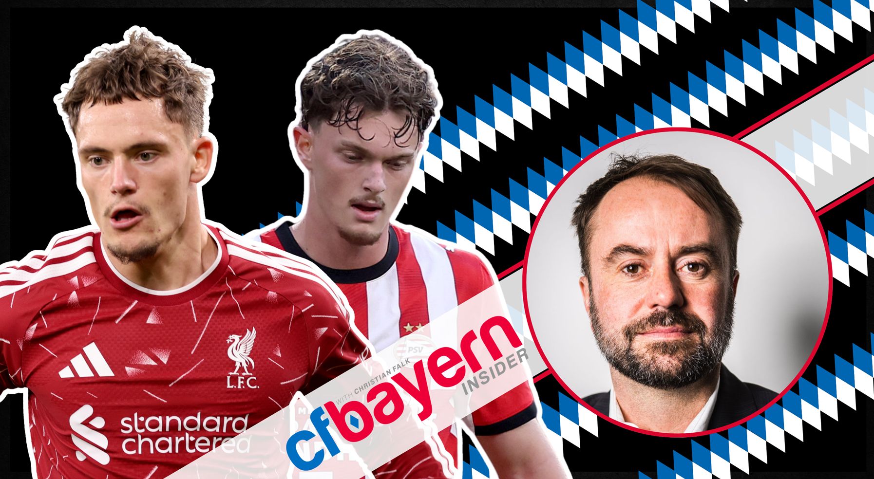 Liverpool midfielder Florian Wirtz and PSV star Paul Wanner look on next to Christian Falk.