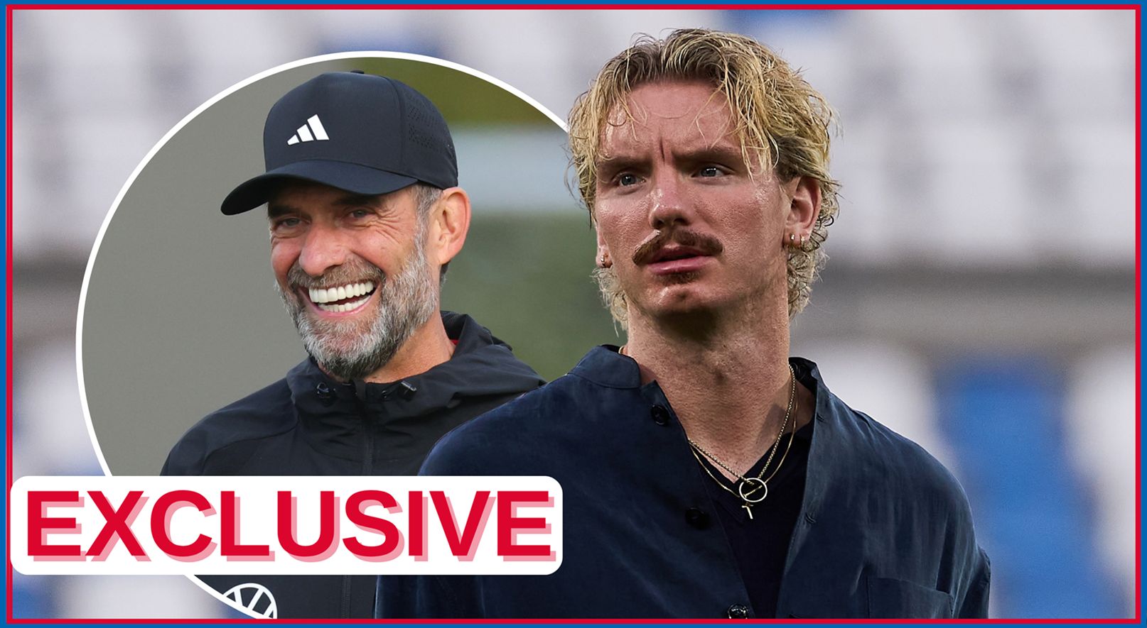 Germany head coach Jurgen Klopp grins next to Juventus striker Nick Woltemade.