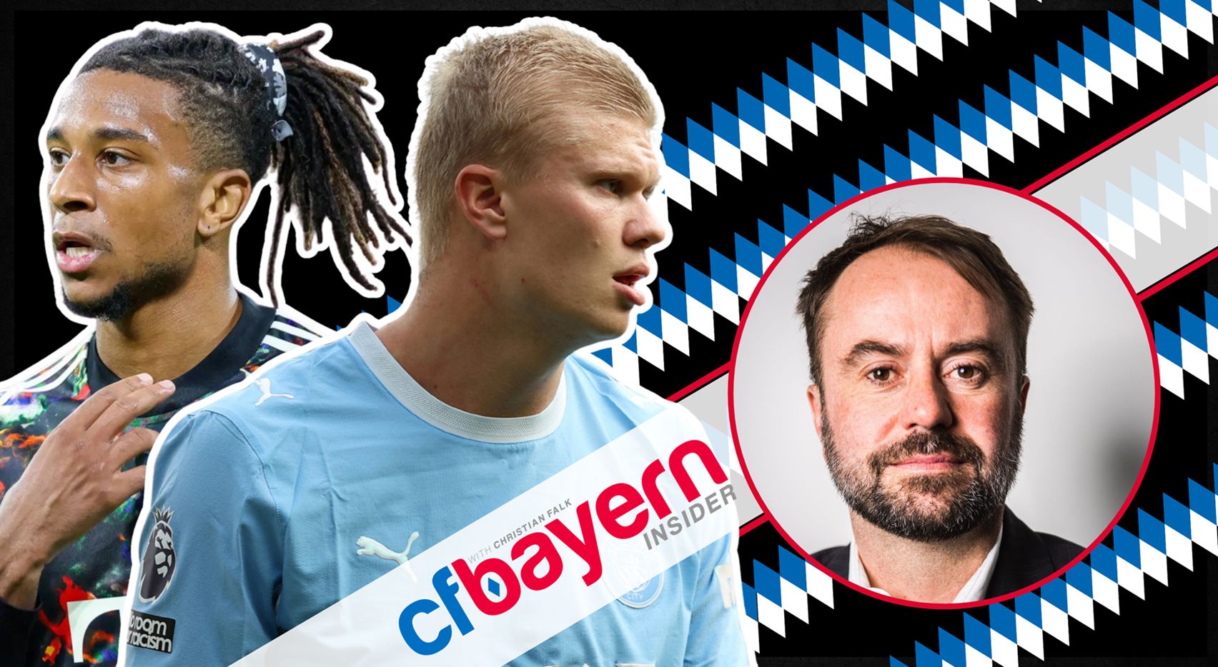 Michael Olise and Man City striker Erling Haaland look on next to Bayern Munich expert Christian Falk.